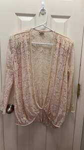 Vintage Pale Blush Lacy Mesh Floral‎ Open Front Long Sleeve Cardigan